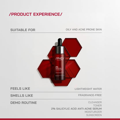 /PHD/ 2% Salicylic Acid Anti-Acne Serum | Salicylic Acid Face Serum for Acne-Prone & Oily Skin | Pore Minimizing serum with Niacinamide & Peptides |Reduces Blackheads & Excess Oil | Men & Women I30 ml