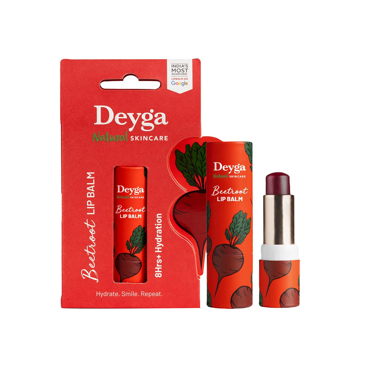 Deyga Beetroot Lip Balm | Tinted Lip Care | For Dry & Chapped Lips | For Pigmented Lips | For Women & Men (Pack of 1, Stick Lip Balm), Red
