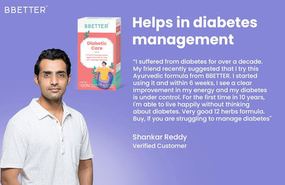 BBETTER Diabetic Care - Lab Tested Ayurvedic Medicine With Karela Jamun Gurmur Saptaranga And More To Manage Diabetes and Blood Glucose Level 60 Veg Capsules