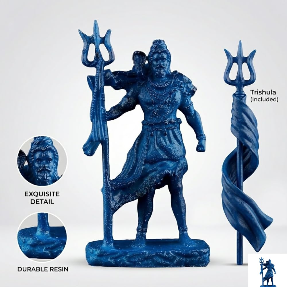 Shivji Idol for Car Dashboard, Home Temple & Office Desk | Compact Resin Mahadev Murti for Puja Room, Table Decor & Spiritual Gift | Small Lord Shiva Statue (Lord Shiva Statue with Trishul)