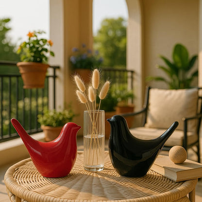 Creative Black and Red Glossy Ceramic Birds Figurines Home Decorations Accessories Party (Pack of 2, Black and Red)