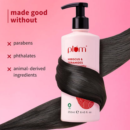 Plum Hibiscus & Ceramides Long & Healthy Shampoo | Hydrates Dry and Damaged Hair, Prevents Split Ends, Repairs Damage |Contains Hibiscus Extracts, Ceramides |100% Vegan | 250ml