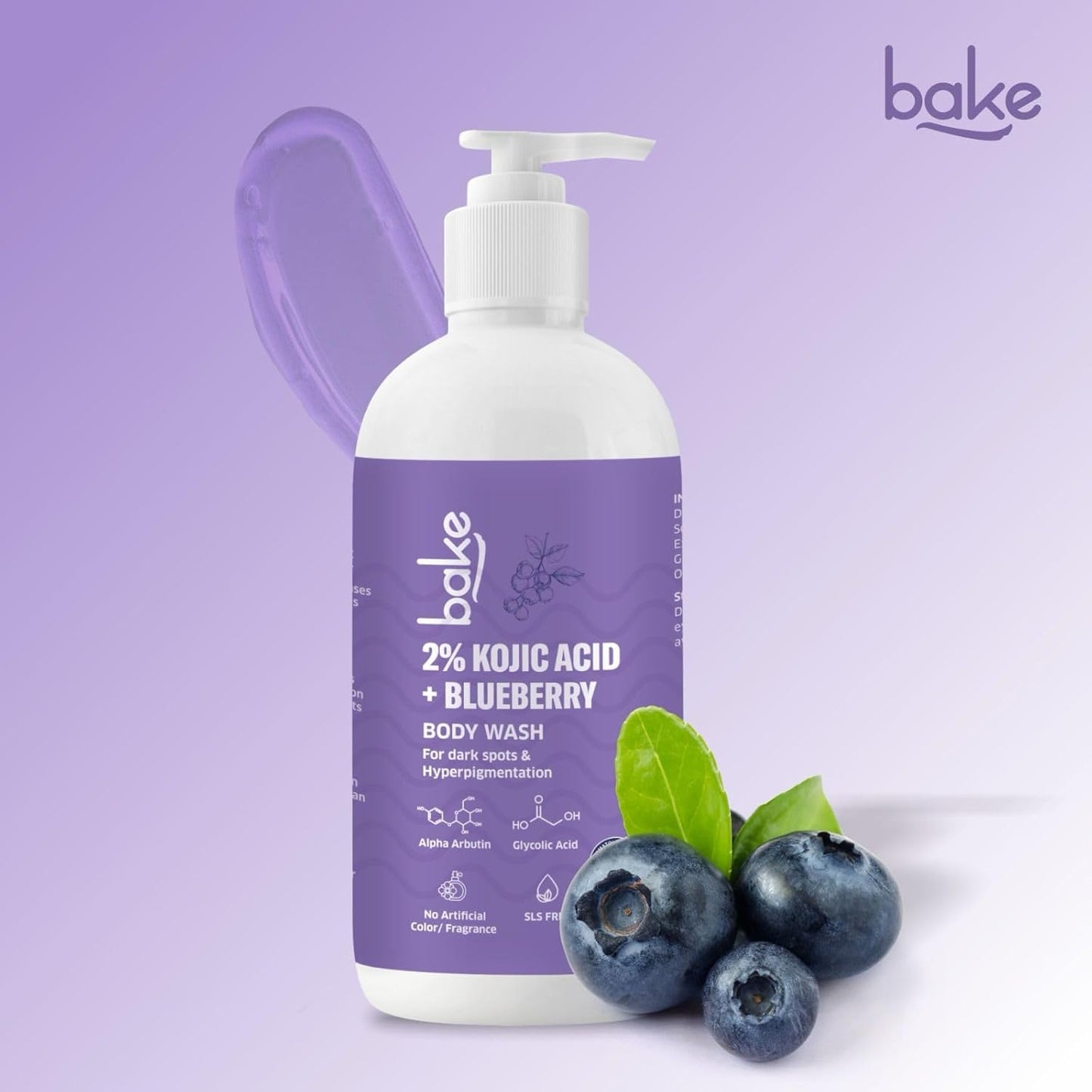 BAKE 2% Kojic Acid Brightening Body Wash with Glycolic Acid & Alpha Arbutin | De-Tan Body Wash | For Pigmentation & Tan Removal | For Dark Knees & Elbows | Dark Spots & Sun Damage | For Men & Women - 250ml
