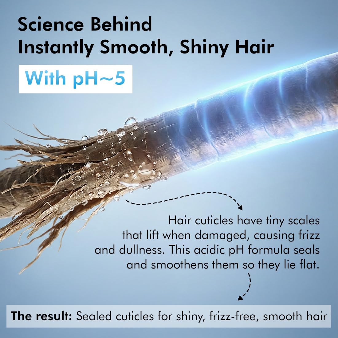 Hair strand with scientific explanation on a blue background