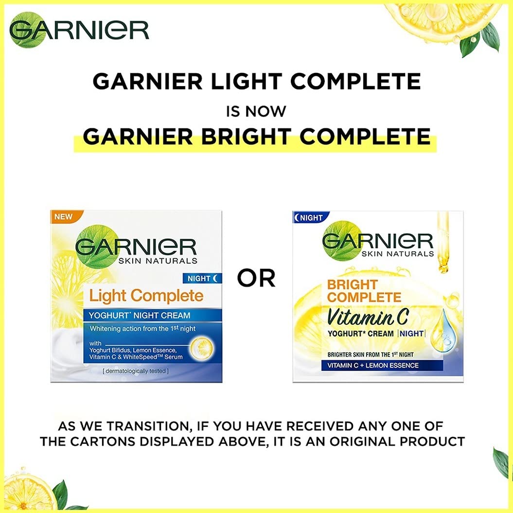 Garnier Skin Naturals, Face Serum, Brightening and Anti-Dark Spots, Bright Complete Vitamin C Booster, 50 ml & Garnier Skin Naturals, Night CreamBright Complete Vitamin C Yoghurt, 40 g