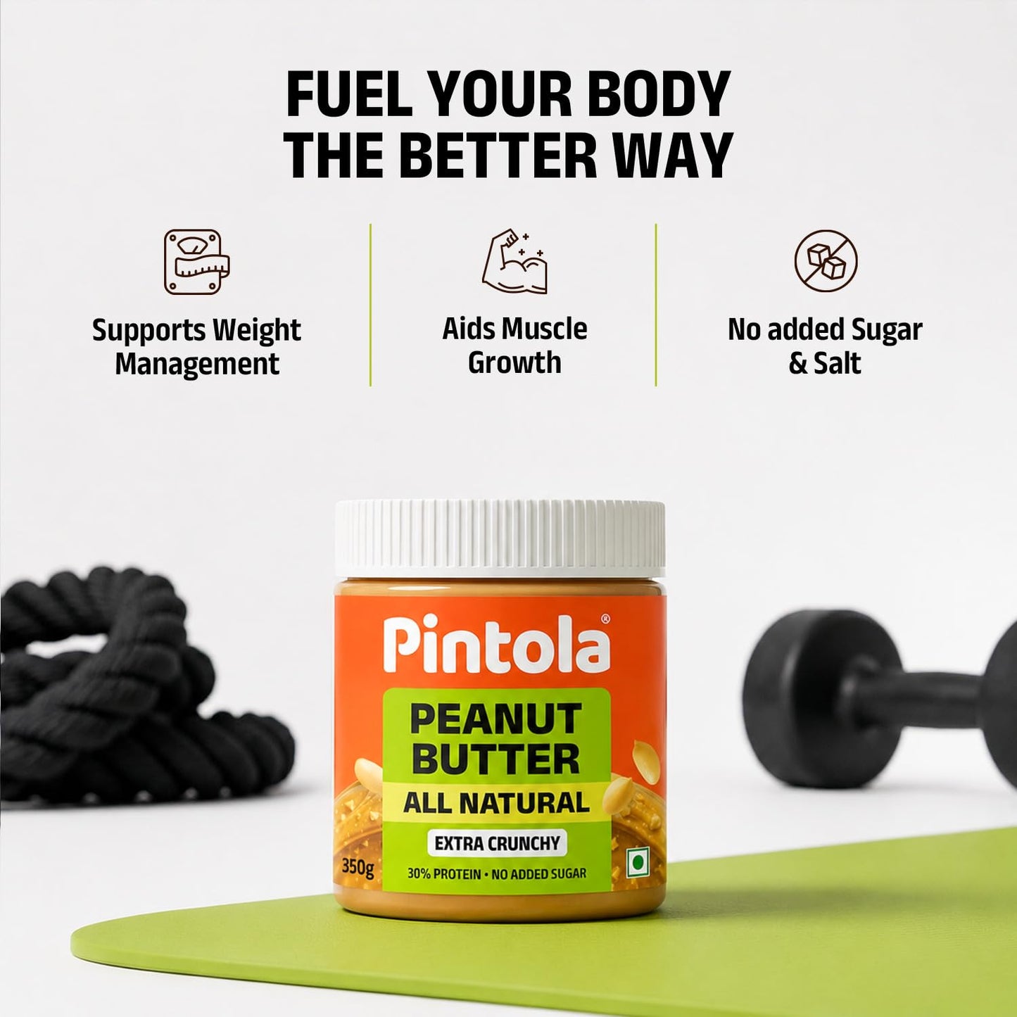 Pintola All Natural Peanut Butter Extra Crunchy |Unsweetened | 30g Protein | Gluten & Cholesterol Free, Vegan Peanut Butter, Nut Butter, High in Protein Spread, 100% Pure Roasted peanuts butter