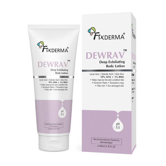 Fixderma Dewrav 10% AHA + 1% BHA Deep Exfoliating Body Lotion with Lactic & 1% Salicylic Acid | Body Exfoliator | Body Lotion for Women & Men | Moisturizer for Body for All Skin Types - 200 ml