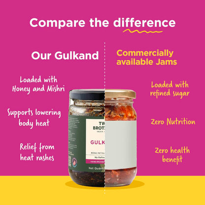 Two Brothers Natural Gulkand | Rose Petal Jam Made Without Refined Sugar | Sweetened with Raw Honey & Mishri | Natural & Traditional Preserve | Desi Gulab Gulkand