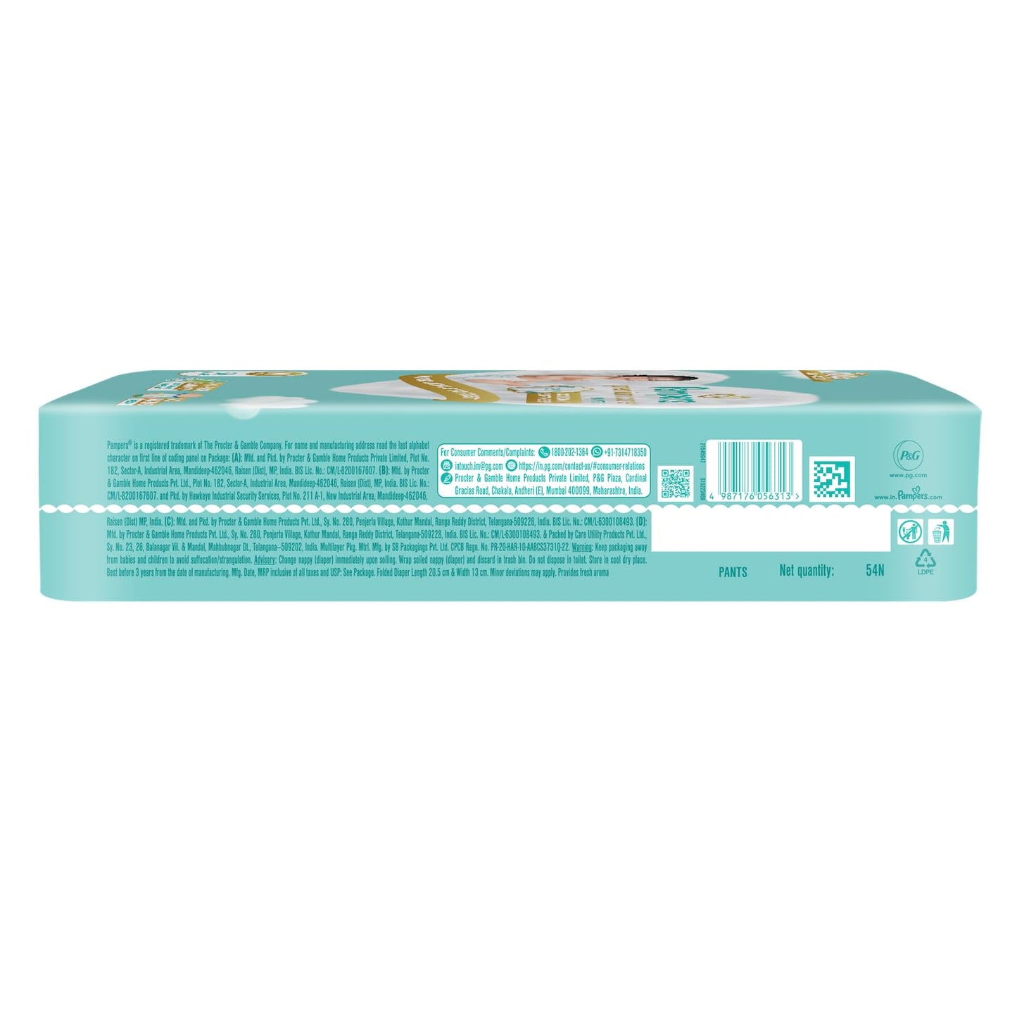 Pampers Premium Care Pant Style Baby Diapers M 54 Count | No Marks Design | Voted World #1 Softest Diaper | All in 1 diaper with 360 Cottony Softness