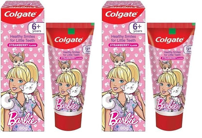 Colgate Kids Toothpaste For 6+ Years, Barbie, Strawberry Flavour, Gentle Protection Tooth Paste With 50% Lesser Abrasive Formula For Protecting Against Cavities, Enamel Protection- 80G (Pack of 2)