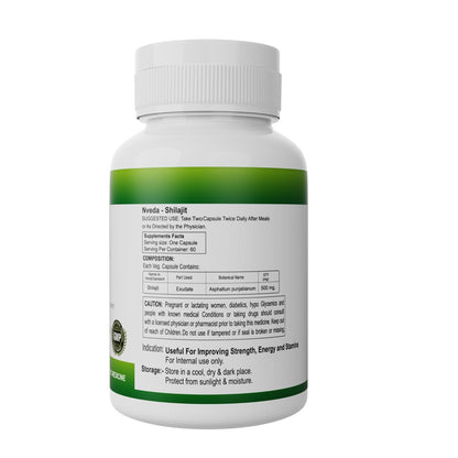 Nveda Shilajit Capsules, Ayurvedic Shilajit for Stamina & Strength, Shilajit original helps in boosting performance, energy & immunity 60 Capsules