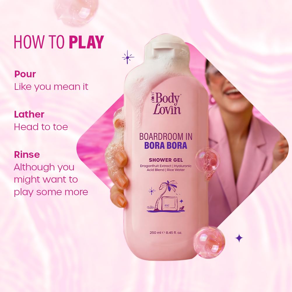 Plum BodyLovin’ Boardroom In Bora Bora Shower Gel | Hydrating & Brightening Body Wash | Dragonfruit Extract, Hyaluronic Acid Blend & Rice Water | Sweet Tropical Fragrance | 250 ml