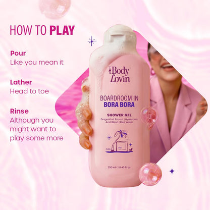 Plum BodyLovin’ Boardroom In Bora Bora Shower Gel | Hydrating & Brightening Body Wash | Dragonfruit Extract, Hyaluronic Acid Blend & Rice Water | Sweet Tropical Fragrance | 250 ml