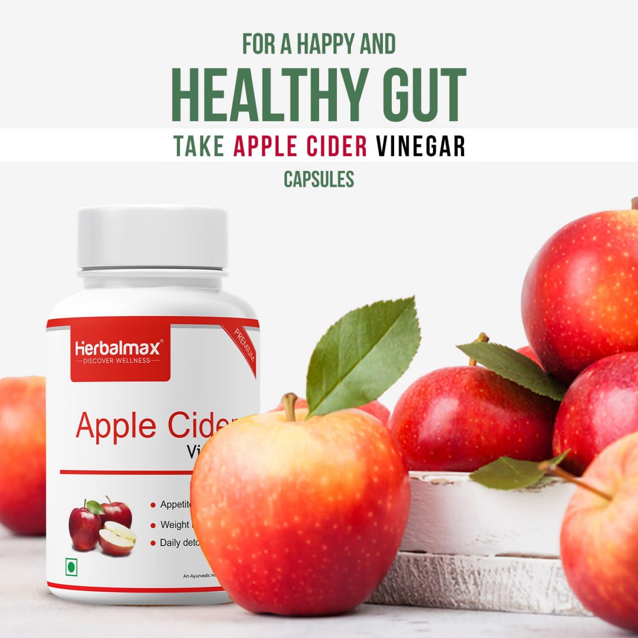 Herbal Max Organics Apple Cider Vinegar – 30 Veg Capsules (800mg) | With The Mother | Natural Detox, Digestion, Weight Management & Gut Health Support