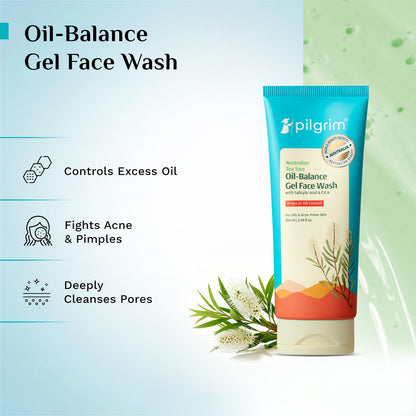 Pilgrim 1% Salicylic Acid Gel Face Wash 100 ml | Gel Face Wash with CICA & Tea Tree For Men & Women, for Oily skin, Acne Prone Skin, Non Drying Cleanser for Face