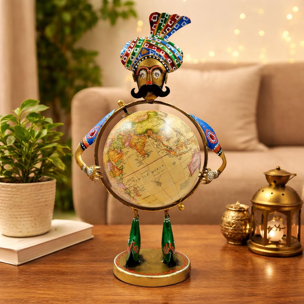 Home and Office Decorative Globe Metal Rajasthani Home Decor Items for Living Room Show Piece, Decor and Gift for Living room, Bedroom, Showcase, Office Desk, Interior