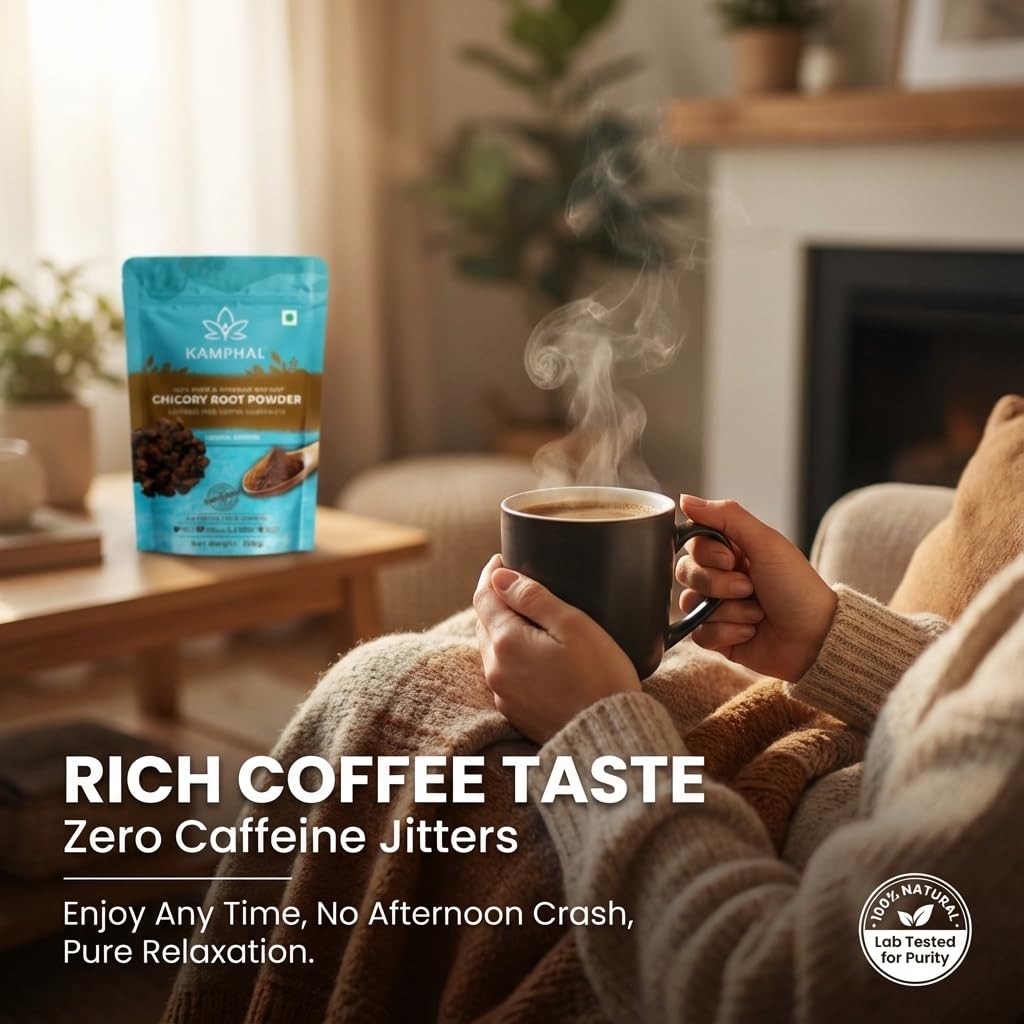 Kamphal Instant Roasted Chicory Root Powder 200g | Caffeine Free Coffee Substitute, Brew with Coffee and Other Beverages