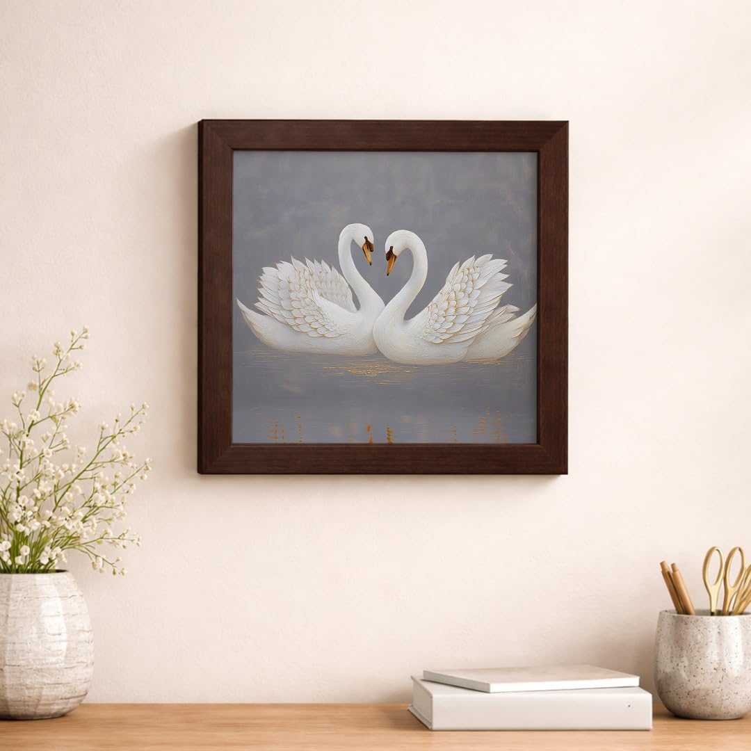 Pair Swan White Peace Love Elegant Romantic Serenity Nature Harmony Framed Poster Artwork Decor Painting