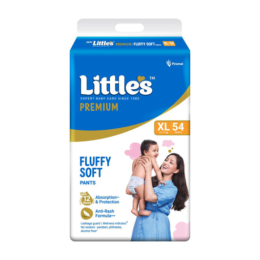 Little's Premium Baby Diapers XL Size (Extra Large) Pants Style | 12-17 kg | 54 Count | Super Jumbo FluffySoft Baby Diaper with Leakage Guard, Wetness Indicator & 12 Hours Absorption