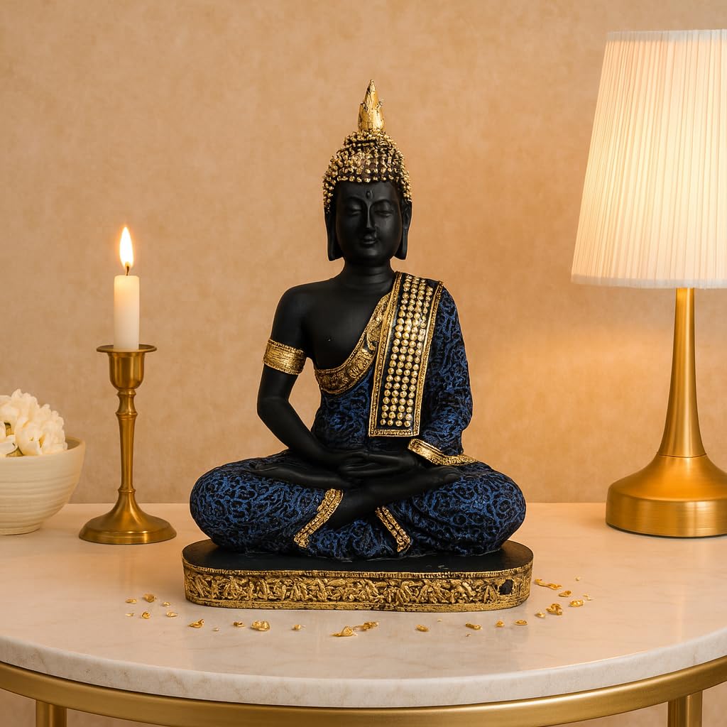 Beautiful Resin Meditating Buddha Statue for Home Decor (Pack of 1, Purple & Black)