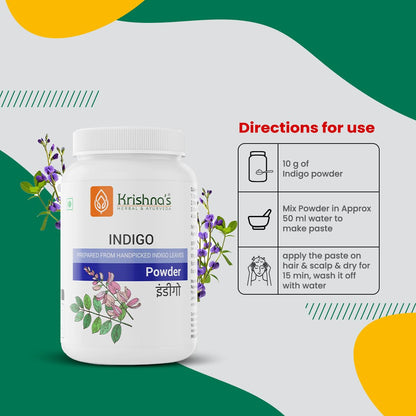 Krishna's Indigo Powder - 100 g | Preservative Free | Organic Powder for Natural Hair Coloring | Protects hair from Damages