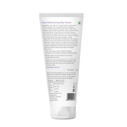 AreoVeda Deep Moisturising Baby Cream (50gm) | 72Hrs Hydration | Suitable for Baby's Dry Skin | With Shea Butter & Saffron Extract | Non-Sticky | For 0-5 Years | Ecocert Certified, EWG Verified
