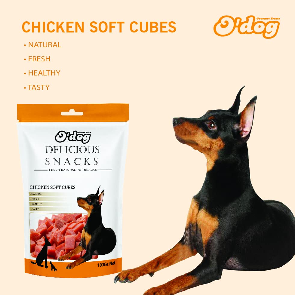 PETS EMPIRE O'Dog Chicken Soft Cubes, Healthy Dog Treats, Chewy Dogs Bites for Training and Feeding, Made with Real Chicken, Non-Vegetarian Pup Snacks for Dogs, Puppies - 100g