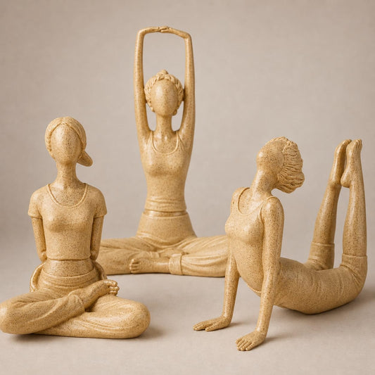 THE SACRED GIFTS 3Pcs Yoga Figurine Nordic Yoga Women Statue | Showpieces for Home Decor Living Room Bedroom Office Womens Day Gift for Ladies Birthday Gift for Women (Beige)