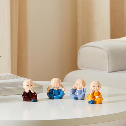 Little Cute Meditating Baby Monk for Decoration (Pack of 4, Multi-Coloured)