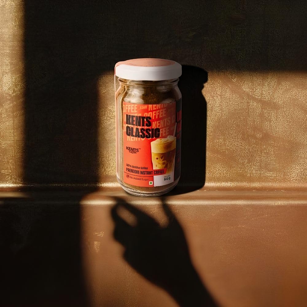 Kents Coffee Classic Instant Coffee (50g) | 100% Arabica from Chikmagalur | Low Acid Coffee | Medium Roast, Rich & Smooth Taste | No Added Sugar & No Preservatives | Espresso, Latte & Cappucino| Hot & Cold Coffee | 50g Unbreakable Jar