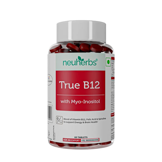 Neuherbs Plant Based Vitamin B12-60 Tablets | True B12 Supplement With Myo-Inositol, Punarnava & Spirulina | Boost Energy, Brain & Nerve Health, Promotes Metabolism | For Men & Women