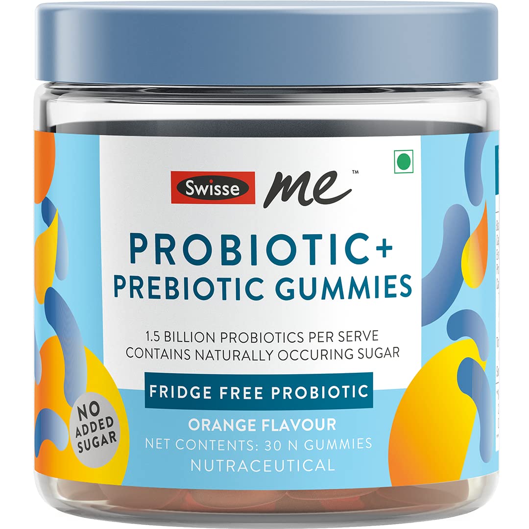 Zephivo SwisseMe Probiotics Prebiotic Gummies - Probiotic Supplement With 1.5 Billion CFU, Zero Added Sugar Fridge Free Probiotic - 30 Gummies (One Gummy Per Serving, Orange Flavour)