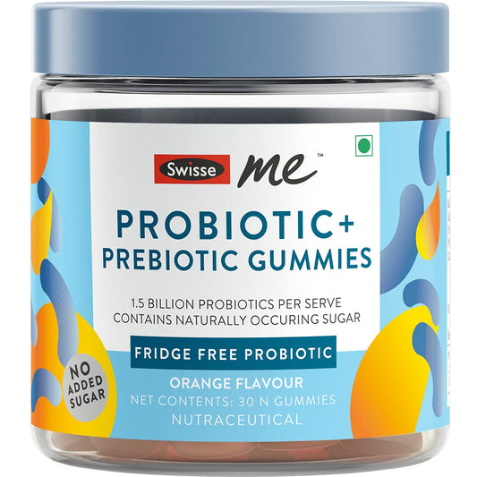 Zephivo SwisseMe Probiotics Prebiotic Gummies - Probiotic Supplement With 1.5 Billion CFU, Zero Added Sugar Fridge Free Probiotic - 30 Gummies (One Gummy Per Serving, Orange Flavour)