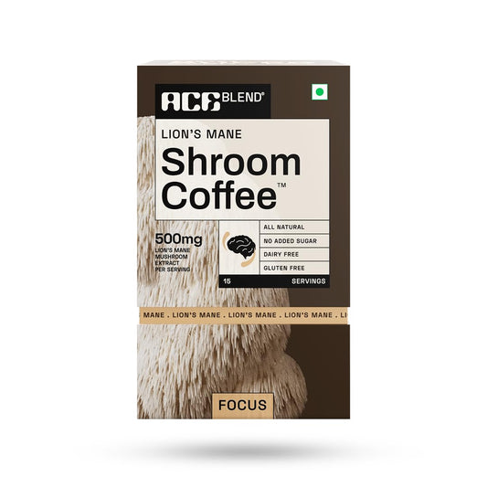Ace Blend Lions Mane Shroom Coffee (15 Serves) | 500mg Lion's Mane Extract | KSM-66 Ashwagandha | L-Theanine & MCT Powder | Focus | Memory | Cognitive Support | Instant Coffee | Medium Roast Blend