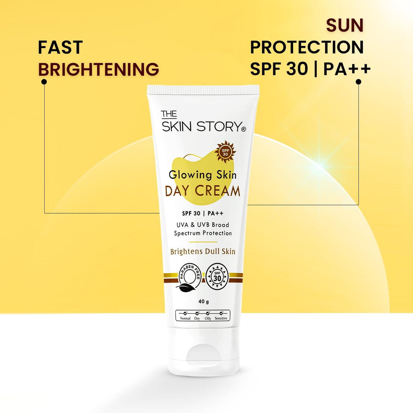 The Skin Story Glowing Skin Day Cream with SPF 30 Sunscreen | Nourish, Brighten, and Protect Dull Skin | Lightweight, Non-Greasy Formula for Daily Radiance | UVA/UVB Protection for Healthy | 40g