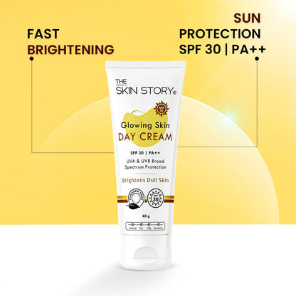 The Skin Story Glowing Skin Day Cream with SPF 30 Sunscreen | Nourish, Brighten, and Protect Dull Skin | Lightweight, Non-Greasy Formula for Daily Radiance | UVA/UVB Protection for Healthy | 40g