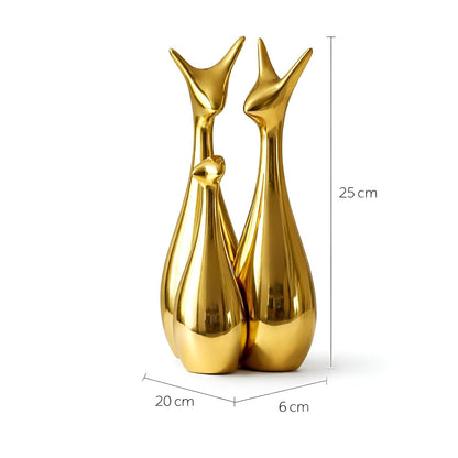 Home Decor Lucky Deer Statue Family Piano Finish Ceramic Figures - (Set of 3, Golden Set)