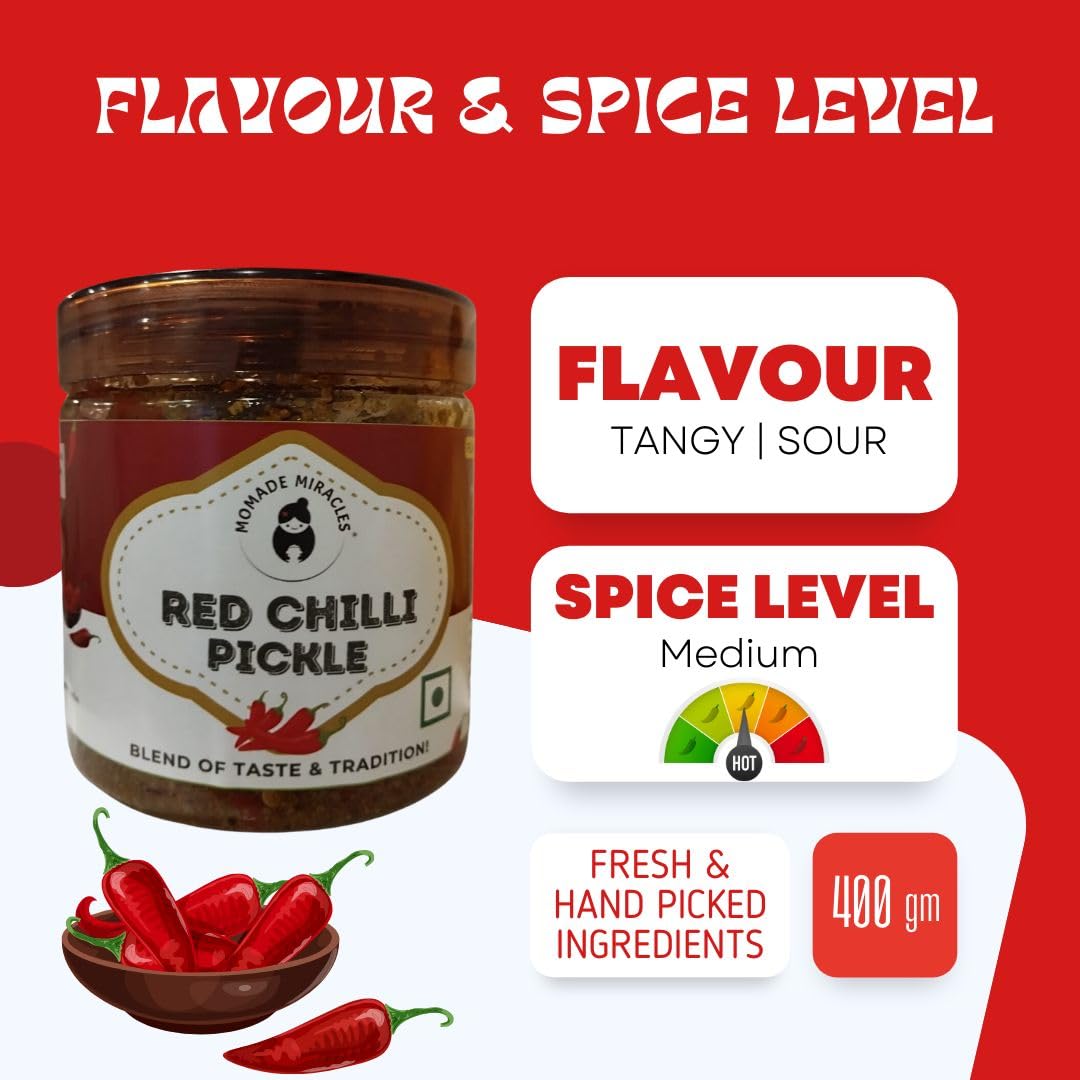 Momade Miracles Red Chilli Pickle in Fresh Mustard Oil | Homemade Bharwa Lal Mirch Achar | Spicy & Tangy Stuffed Red Chili Pickle | Traditional Indian Recipe | Authentic Flavor with Less Oil | 400g