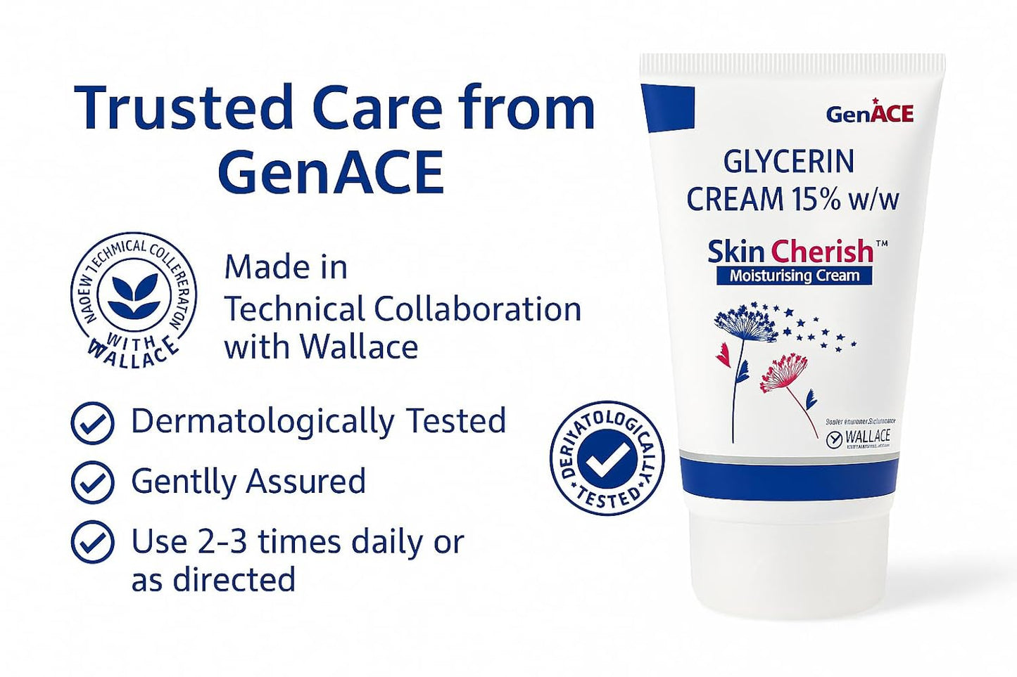 Skin Cherish Glycerin Cream 15% w/w – 150g | Deep Moisturizing Cream for Dry & Sensitive Skin | Hydrating, Nourishing & Soothing Formula | Dermatologically Tested