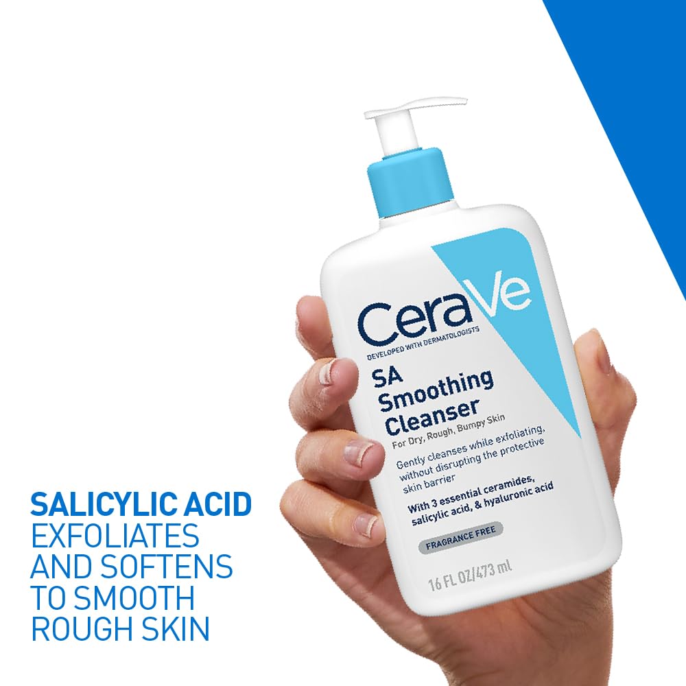 CeraVe SA Smoothing Cleanser For Dry, Rough, Bumpy and Acne-Prone Skin, contains Salicylic Acid with no harsh microbeads, Dermatologist Recommended Face wash (236ml)