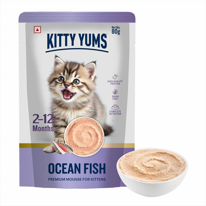Kitty Yums Kitten Wet Mousse 80g | Ocean Fish | Rich in Protein | Promotes Hydration & Easy to Digest | Grain Free | No Artificial Flavours |Packed with Essential Vitamins & Antioxidants