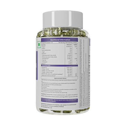 Neuherbs Flaxseed Oil Omega 3 6 9 Capsules 1000mg For Men & Women | Cold Pressed Flaxseed Oil Veg Omega-3 Supplement With Vitamin D3 & E | Supports Heart, Joint & Skin Health - 60 Softgels