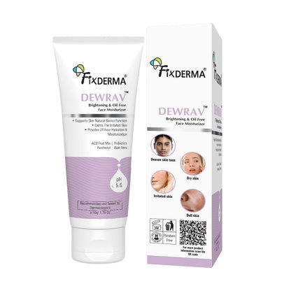 Fixderma Dewrav Brightening & Oil-Free Face Moisturizer with Panthenol & ACB Fruit Mix | 24-Hour Hydration | Dermatologist Recommended for Women & Men - 50g