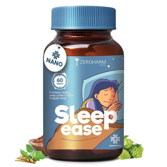 ZEROHARM Sleep Ease | No Melatonin | With Valerian, Ashwagandha, Jatamansi & Hops | Plant-Based Sleep Support | Non-Habit Forming | Promotes Deep Restful Sleep & Relaxation for Men, Women | 60 Tablets