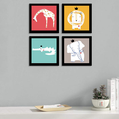 Animal cartoon wall art painting for living room, kids Framed Painting for kids room, set of 4, 9x9 Inch