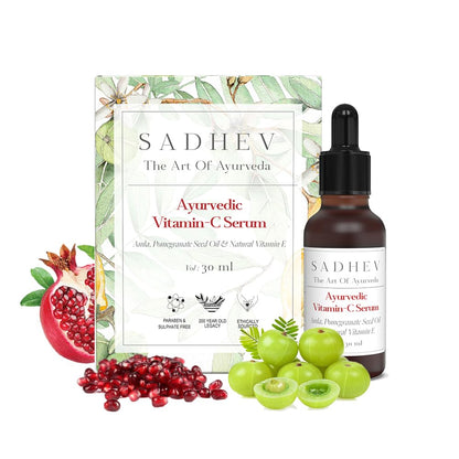 Sadhev Ayurvedic Vitamin C Face Serum For Glowing and Clear Skin With Pomegranate Seed Oil And Natural Vitamin E - 30ml (Pack of 1)