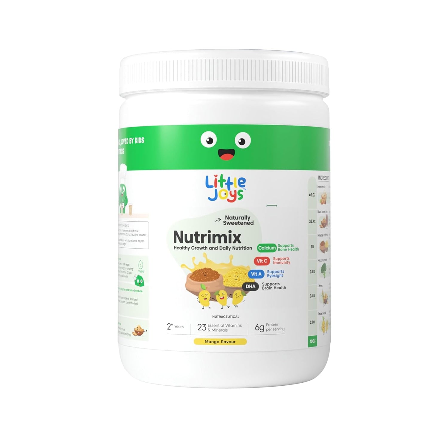 Little Joys Mango Nutrimix Powder 350g| 2-6 Years | with Ragi, Bajra, Almonds & Oats | 23 Vitamins & Minerals | Naturally Sweetened | 6g protein per serving | Supports Healthy Growth & Boosts Immunity