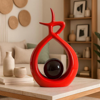 Ceramic Spiral Design Statue Home Decoration (Pack of 1, RED & Black)