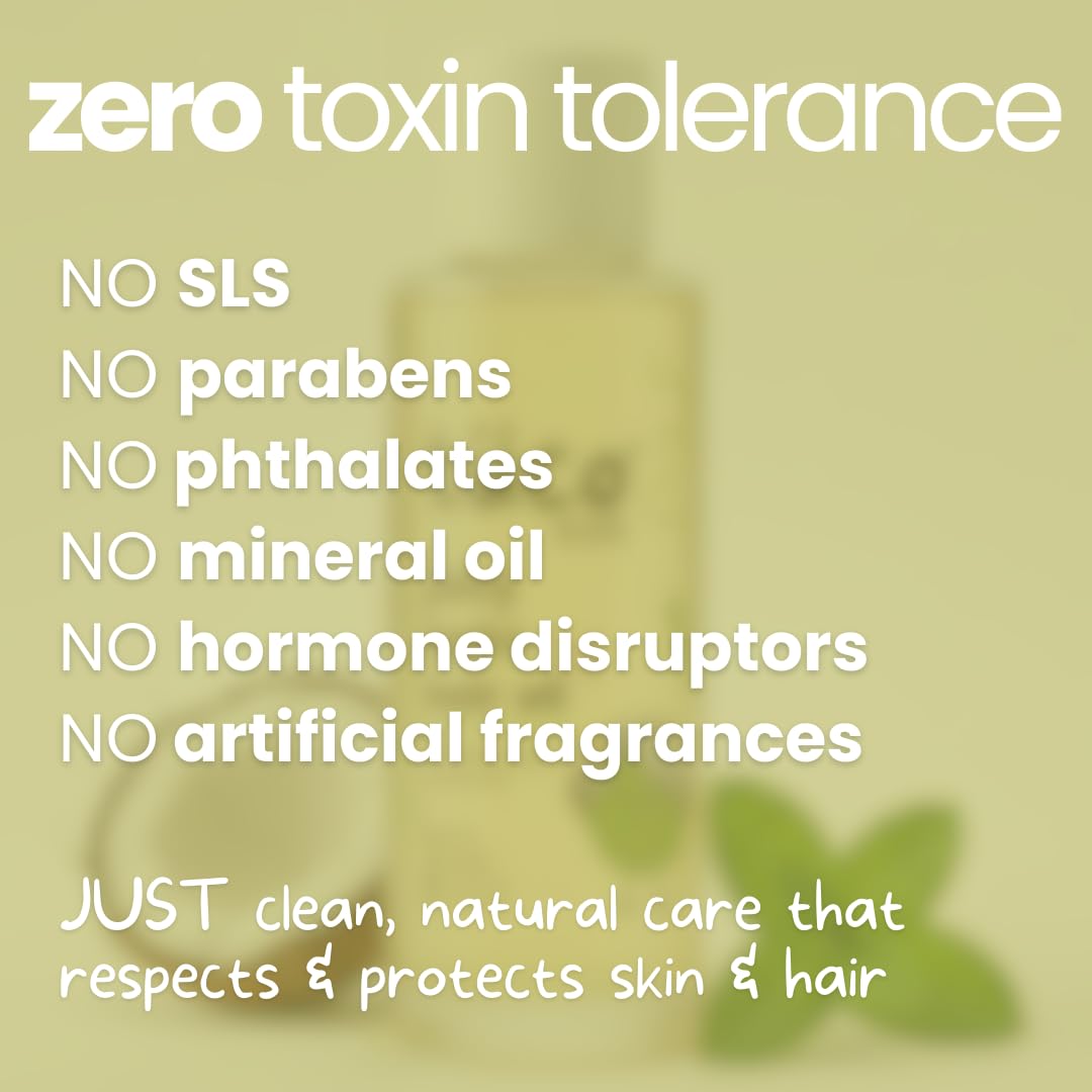 Zero toxin tolerance claim with a blurred background of a person using a product.