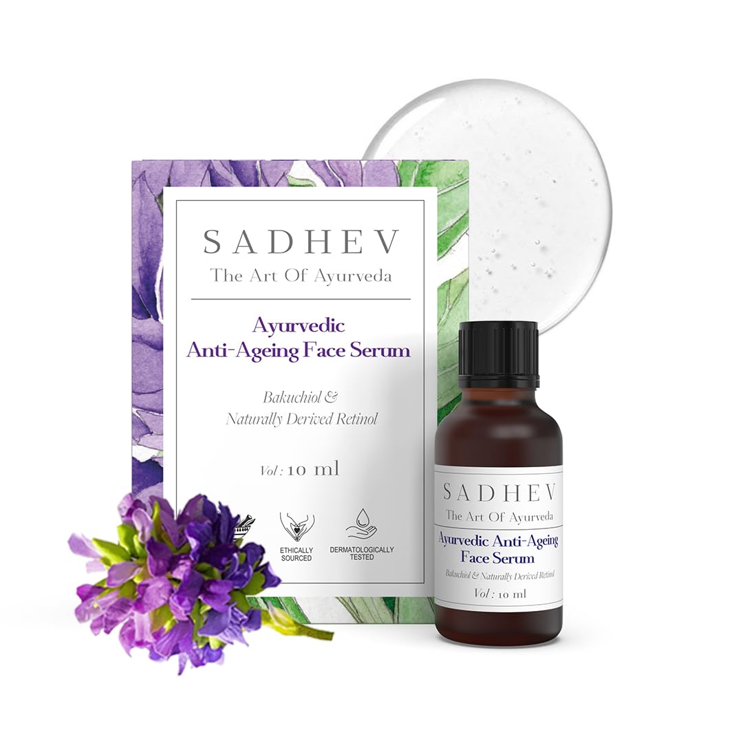 Sadhev Ayurvedic Anti-Ageing Face Serum With Goodness OF Bakuchiol And Naturally Derived Retinol for Reducing Wrinkles, Fine lines And Dark Spots